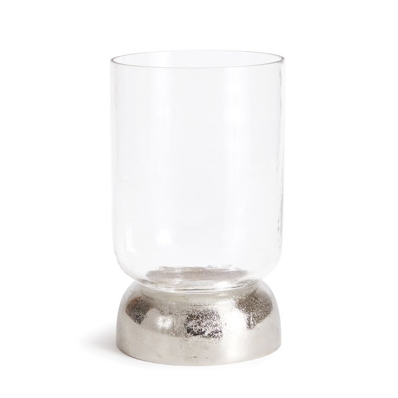 Serenade Domed Base Silver Hammered Glass Hurricane Candle Holder