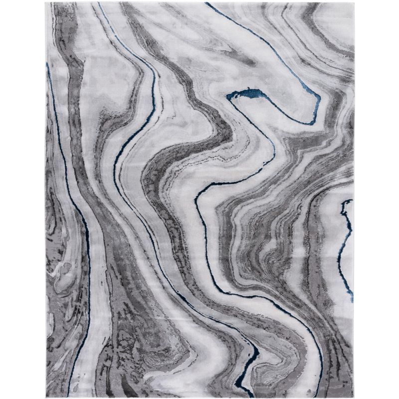 Elysian Swirls 8' x 10' Blue and Grey Hand-Knotted Abstract Rug