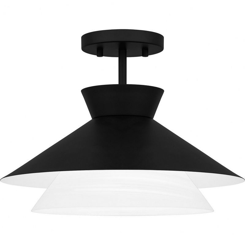 Matte Black and Alabaster Glass Semi-Flush Mount Light