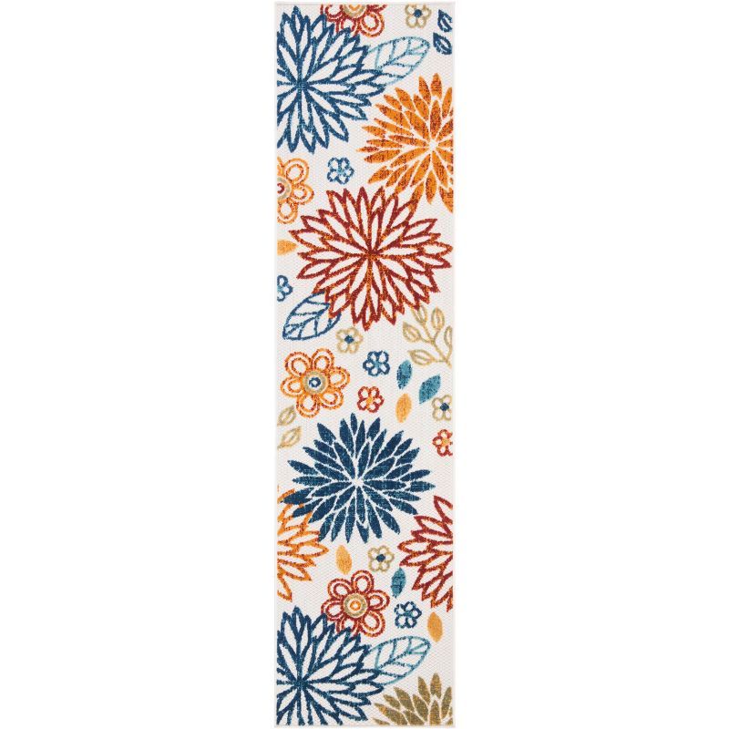 Playful Floral Red & Cream 2' X 8' Synthetic Outdoor Runner Rug