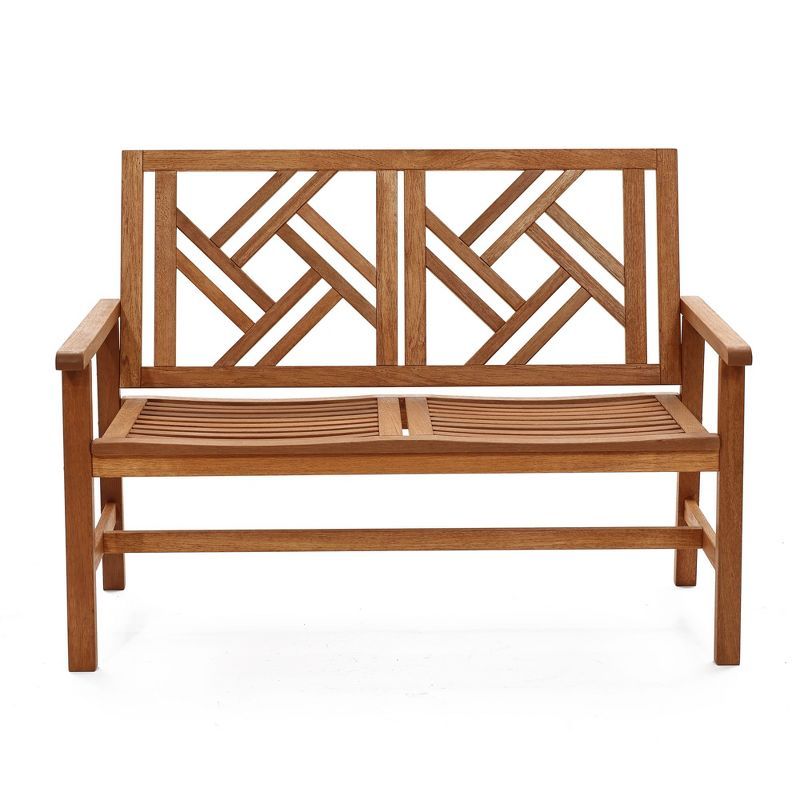 Natural Teak Finish Solid Wood Outdoor Loveseat Bench