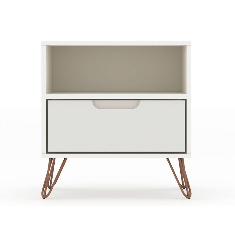 Off-White 1-Drawer Nightstand with Hairpin Legs