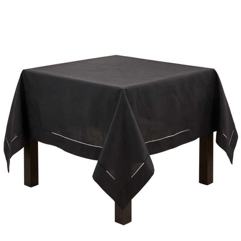 Black Square Hemstitched Border Polyester Tablecloth