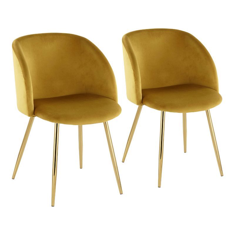 Set of 2 Contemporary High-Back Chartreuse Velvet Dining Chairs