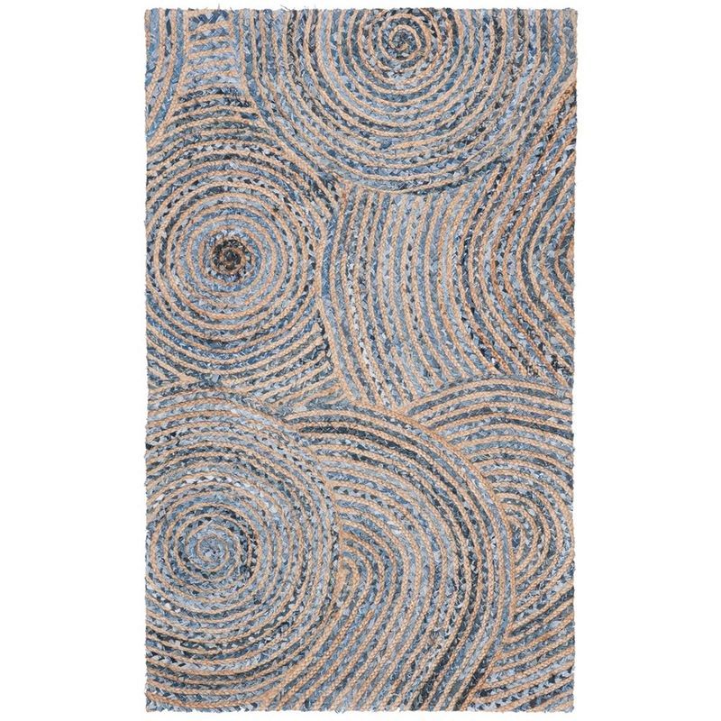 Blue and Beige Hand-Knotted Geometric Cotton Rug, 4' x 6'