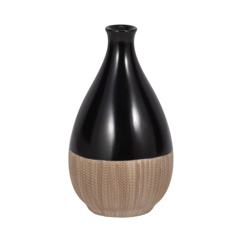 7" Black and Beige Ceramic Teardrop Table Vase