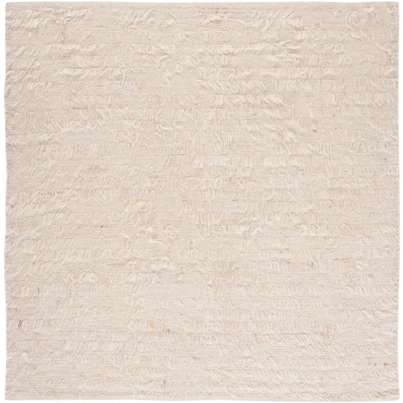 Ivory Wool and Cotton Hand-Tufted Square Shag Rug, 6' x 6'