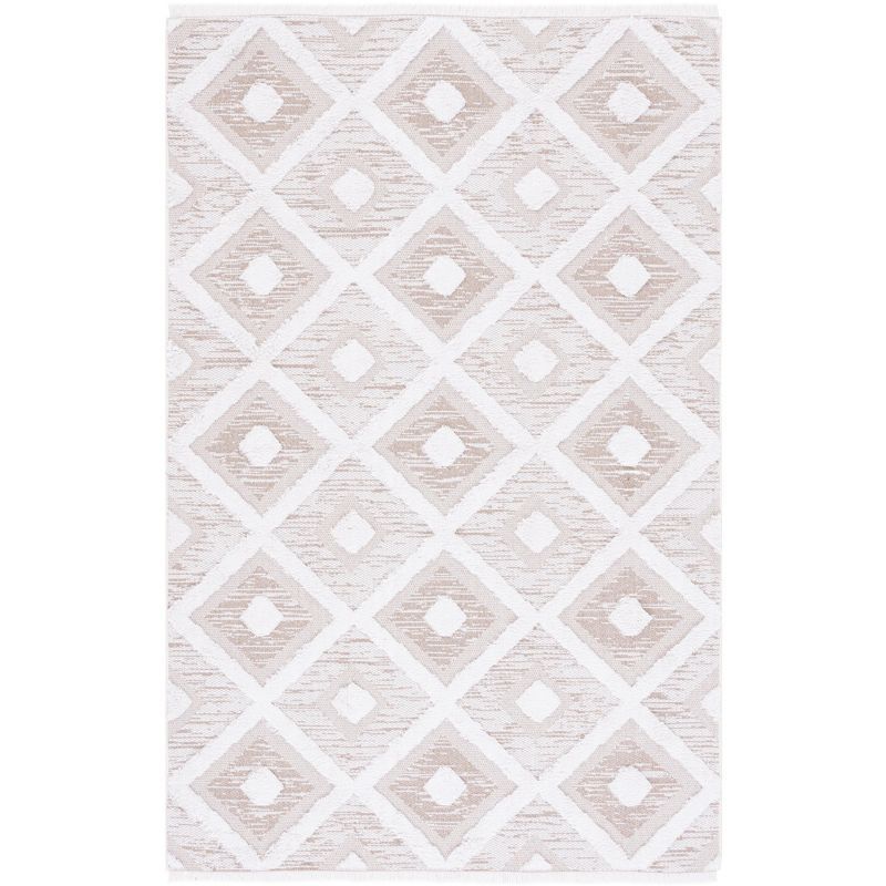 Augustine Nomadic Ivory Beige 76" Synthetic Geometric Area Rug