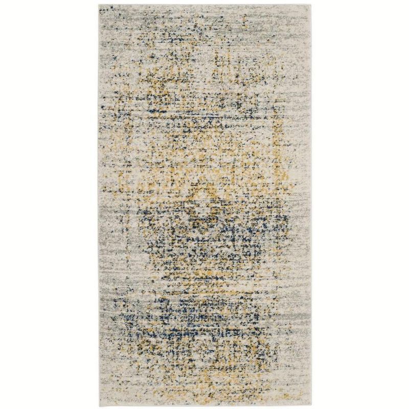 Ivory and Blue High Pile Synthetic Area Rug