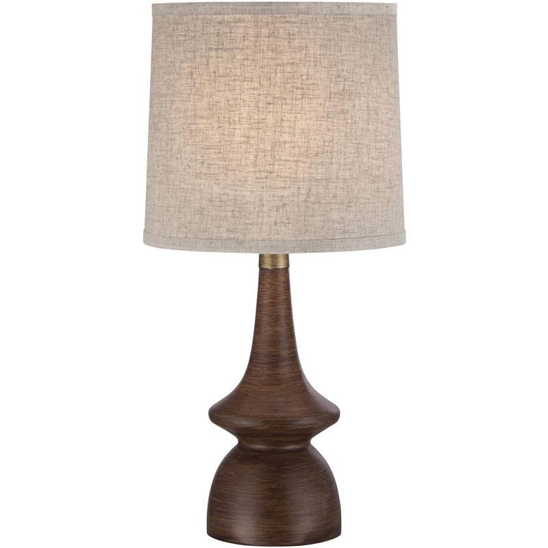 Mid-Century Walnut Faux Wood Table Lamp with Linen Shade