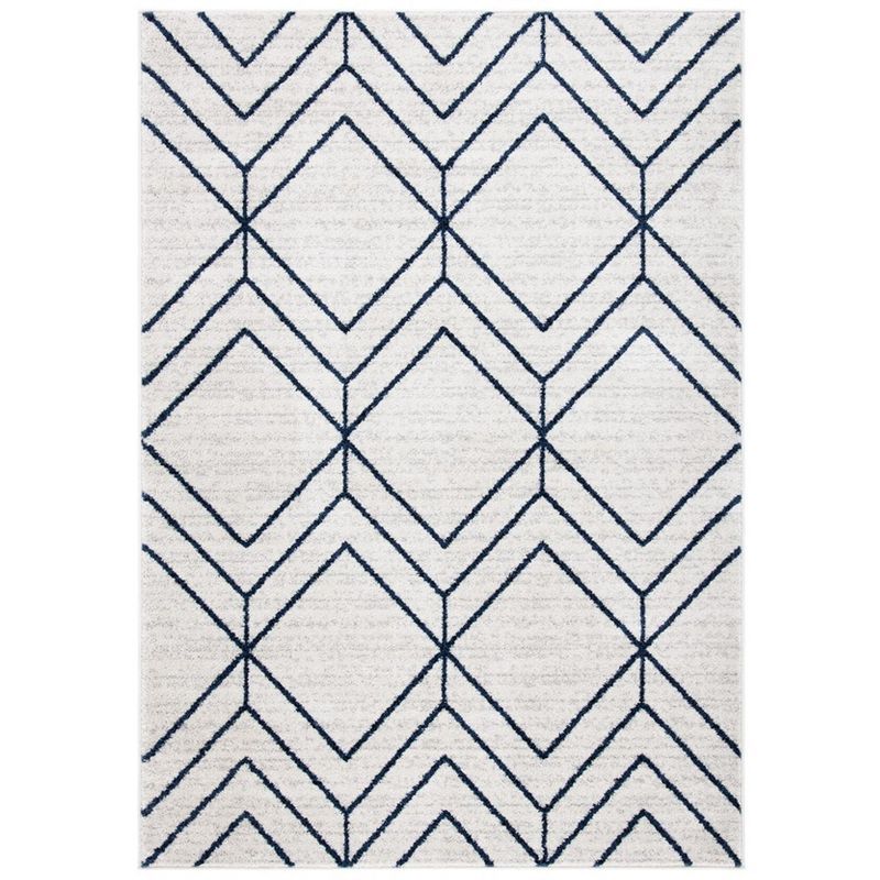 Light Grey and Navy Geometric Synthetic 8' x 10' Area Rug