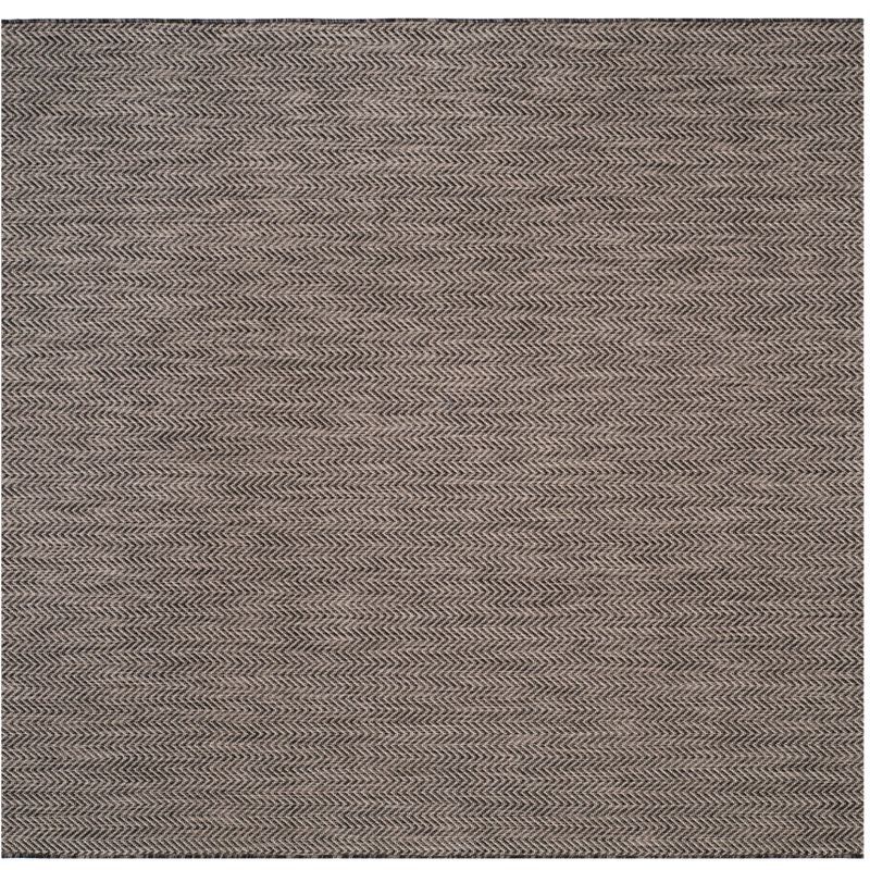 Modern Square Black and Beige Synthetic Area Rug, 5'3" x 5'3"