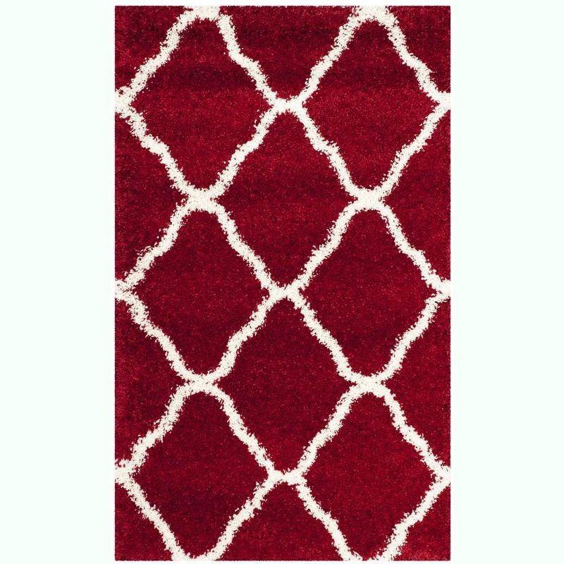 Red and Ivory High Pile Shag Area Rug