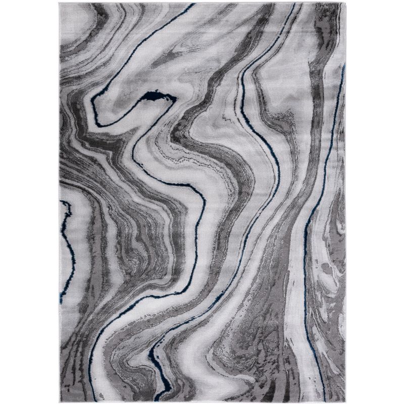 Abstract Swirls 5'3" x 7'6" Blue/Grey Synthetic Area Rug