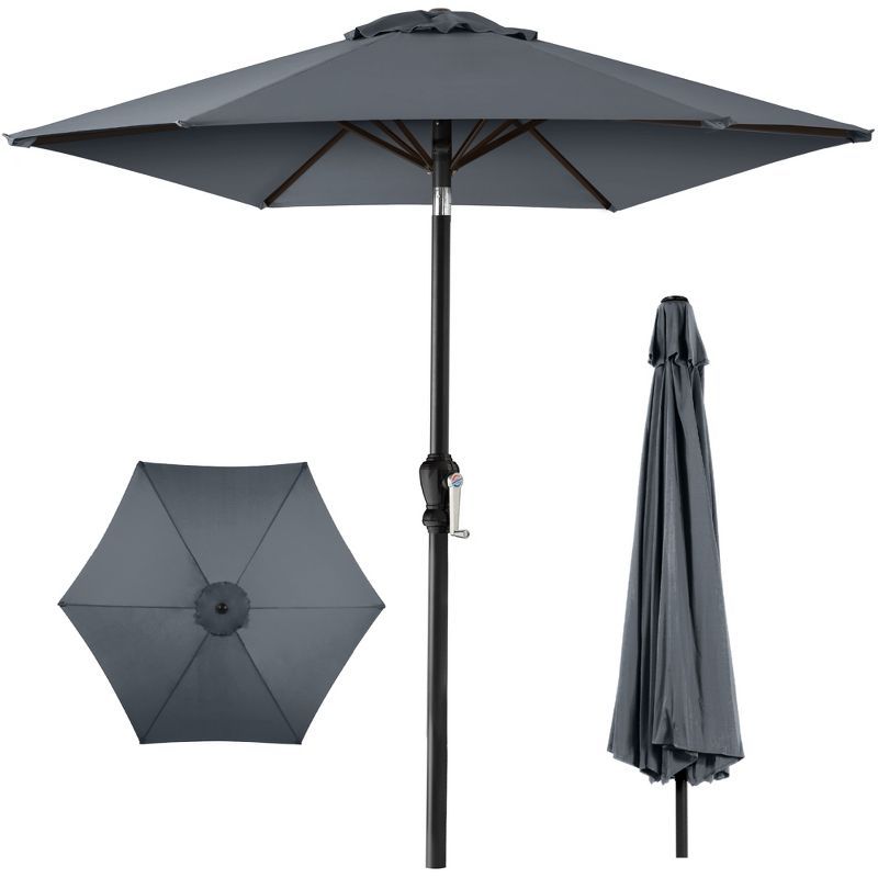 Slate 10ft Outdoor Steel Market Patio Umbrella with Crank and Tilt