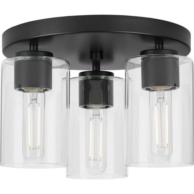 Matte Black 3-Light Flush Mount with Clear Glass Shades