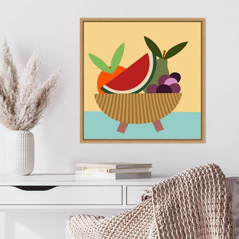 Modern Abstract Fruit Bowl Canvas Print with Maple Frame