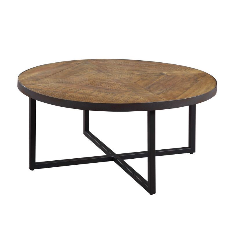 Foley 36" Round Rustic Wood and Black Metal Coffee Table