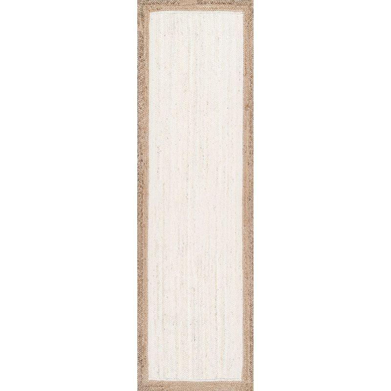 Braided Jute 2'6" x 6' Runner Rug in White, Handmade and Reversible