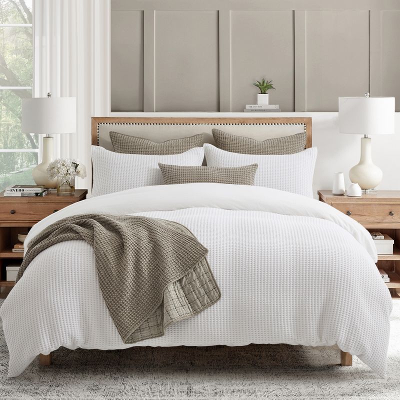 Bright White Cotton Waffle Twin Duvet Cover Set