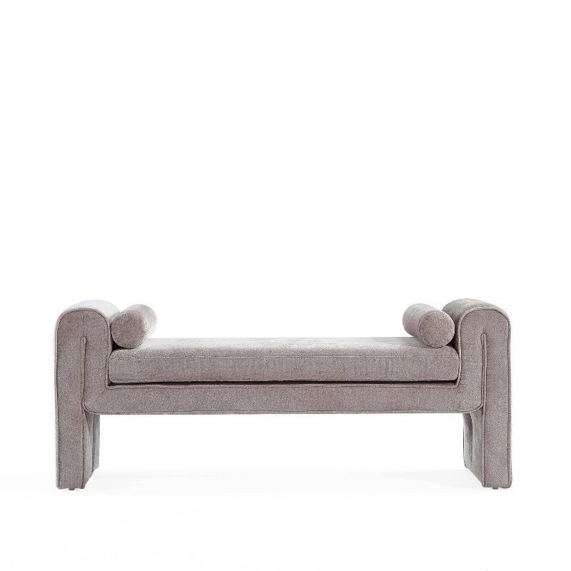 Concord 59" Dove Gray Chenille Upholstered Bench with Accent Pillows