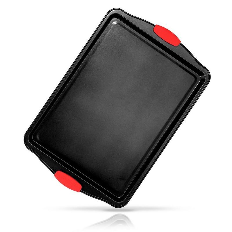 NutriChef 15" Non-Stick Carbon Steel Cookie Sheet with Red Silicone Handles