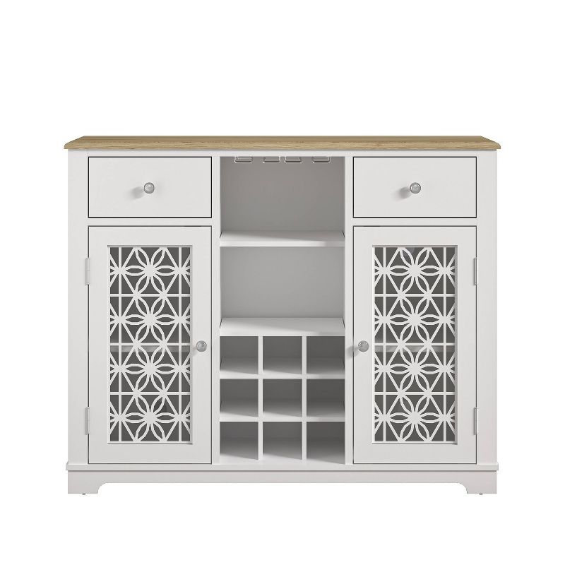 Festivo 47" White Wine Cabinet with Glass Doors and Wood Top