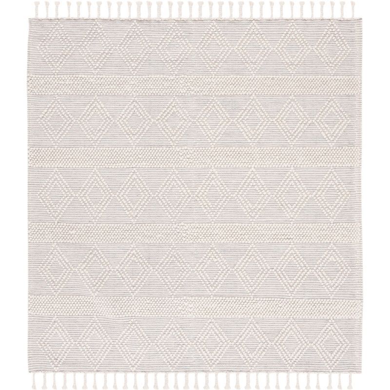 Ivory and Beige Handwoven Wool Square Rug