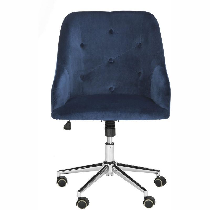 Evelynn Navy Tufted Velvet Swivel Arm Chair with Chrome Legs