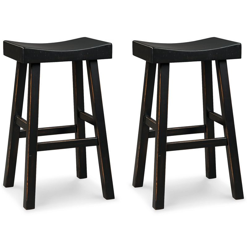 Black Wood Backless Saddle Barstools, Set of 2