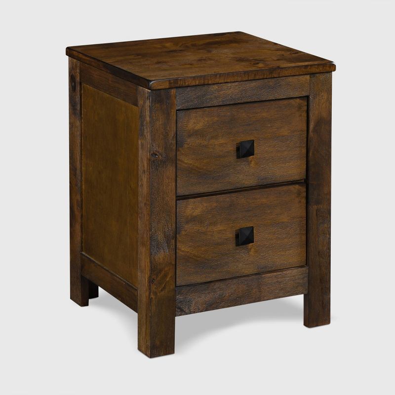 Rustic Brown 2-Drawer Wooden Nightstand with Beveled Handles