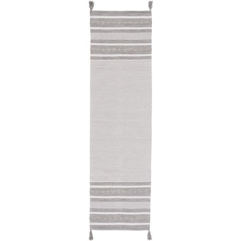 Handwoven Coastal Charm Grey/Ivory Cotton Runner Rug - 30x6