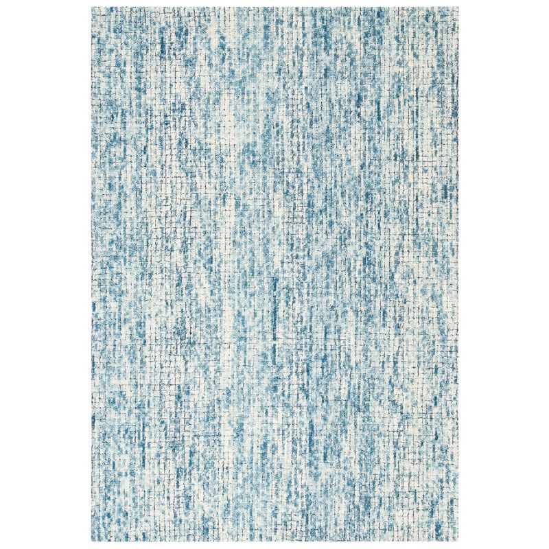 Ivory and Navy Abstract Wool Handmade Area Rug
