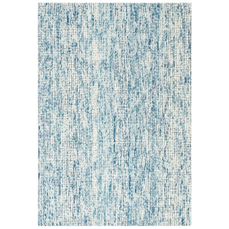 Ivory and Navy Abstract Wool Handmade Area Rug