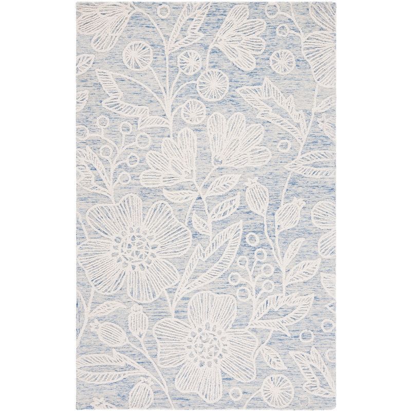 Hand-Tufted Floral Elegance Blue/Ivory Wool Area Rug - 3' x 5'
