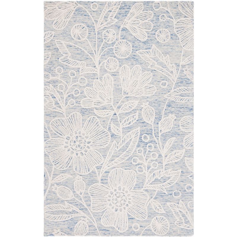 Hand-Tufted Floral Elegance Blue/Ivory Wool Area Rug - 3' x 5'