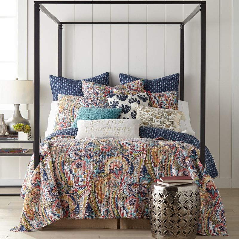 Navy Bohemian Reversible Cotton Full/Queen Quilt Set