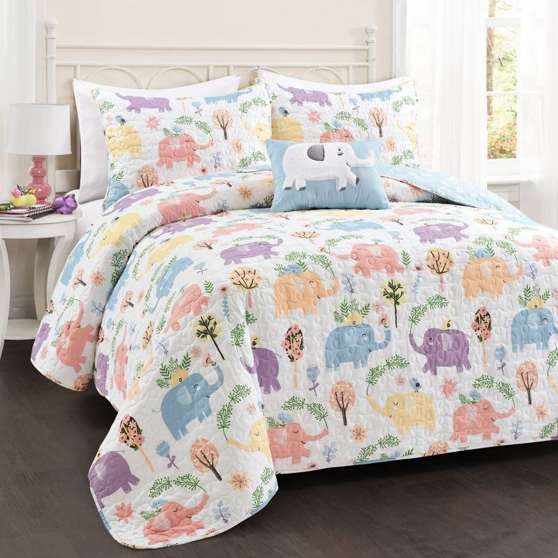 Hygge Elephant Twin Reversible Microfiber Quilt Set