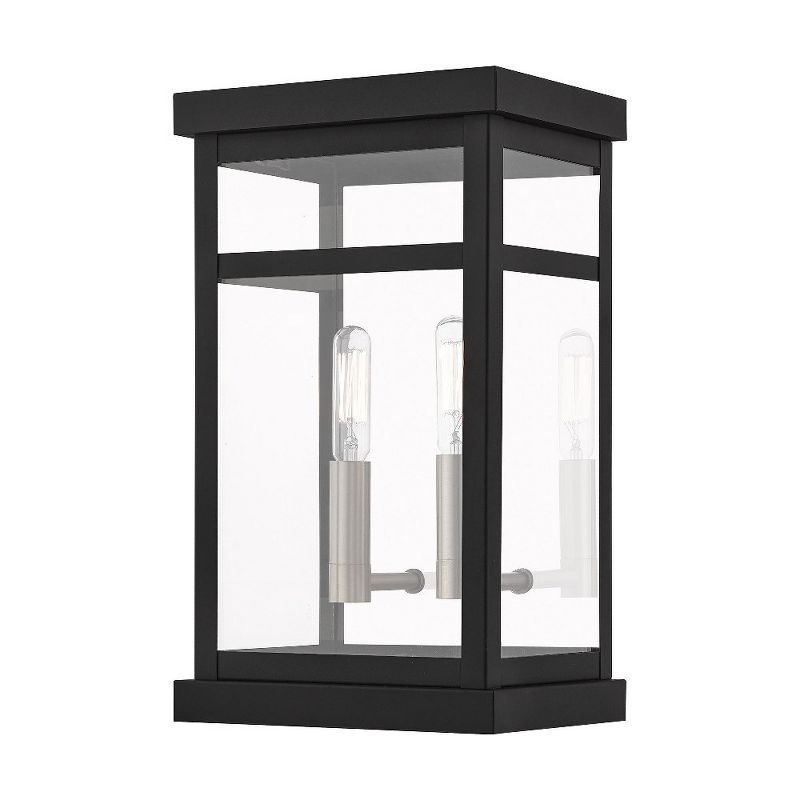 Black Brass 2-Light Outdoor Wall Lantern with Clear Glass