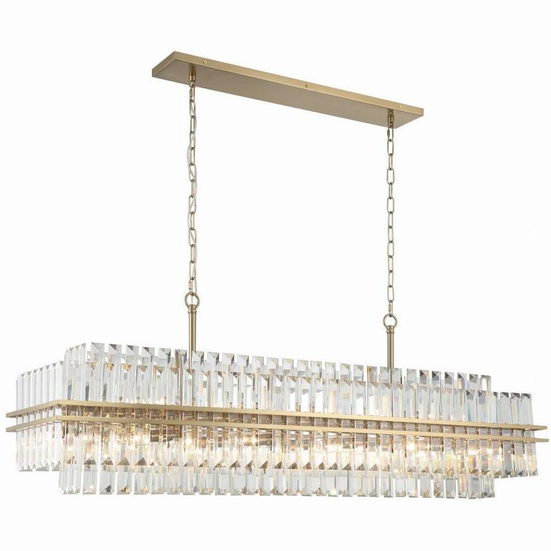 Hayes Aged Brass and Crystal 16-Light Rectangular Chandelier