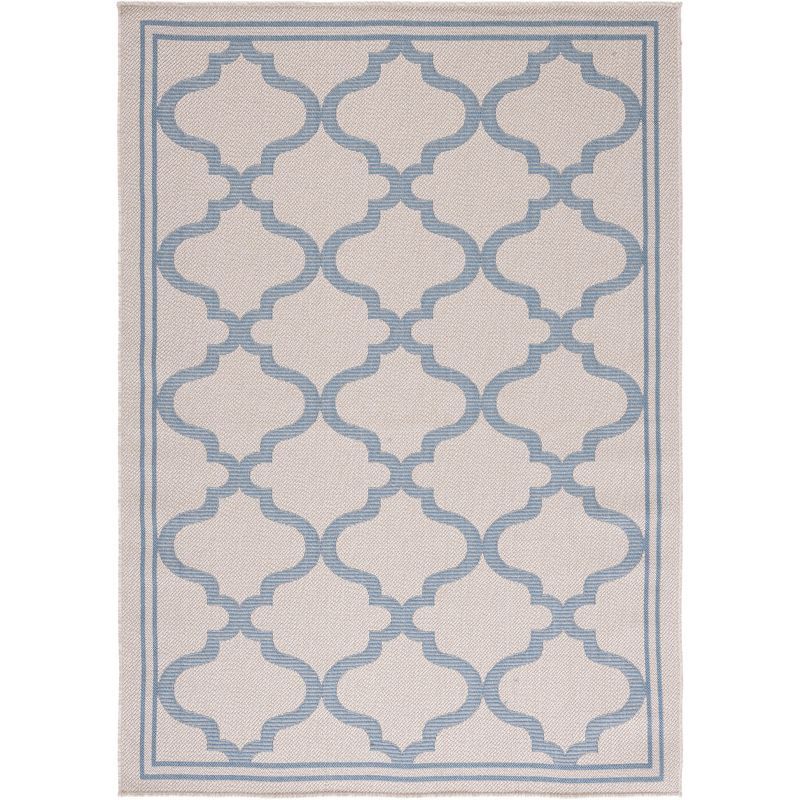 Ivory and Blue Geometric 8' x 10' Easy-Care Synthetic Area Rug