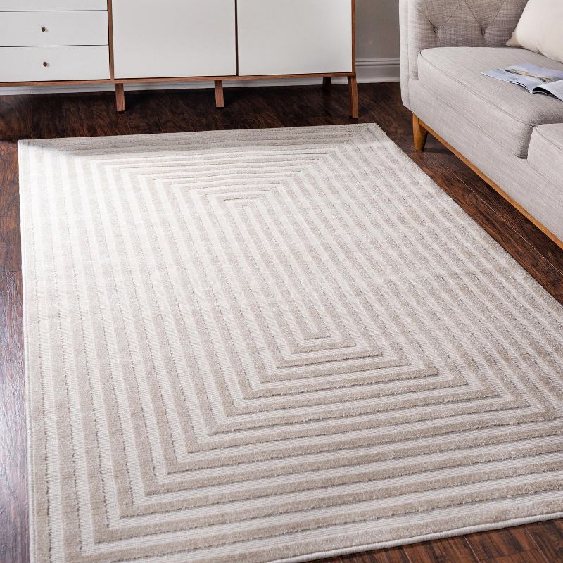 Beige Geometric 5' x 8' Synthetic Outdoor Area Rug