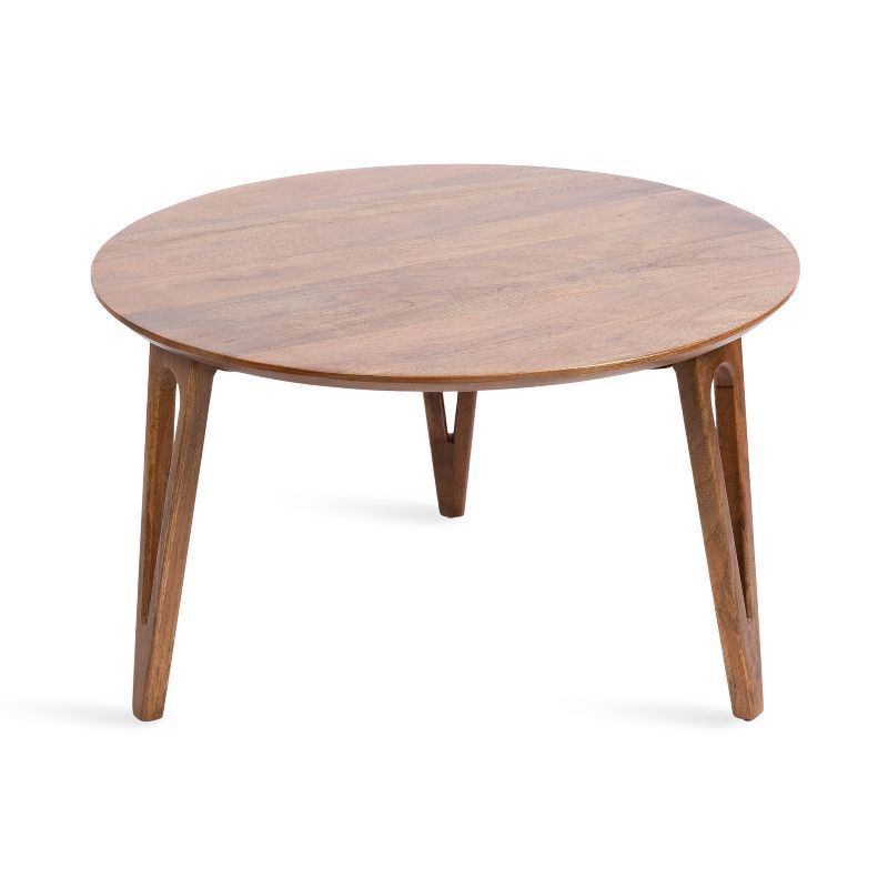 Walnut Brown Round Mango Wood Coffee Table with Hairpin Legs