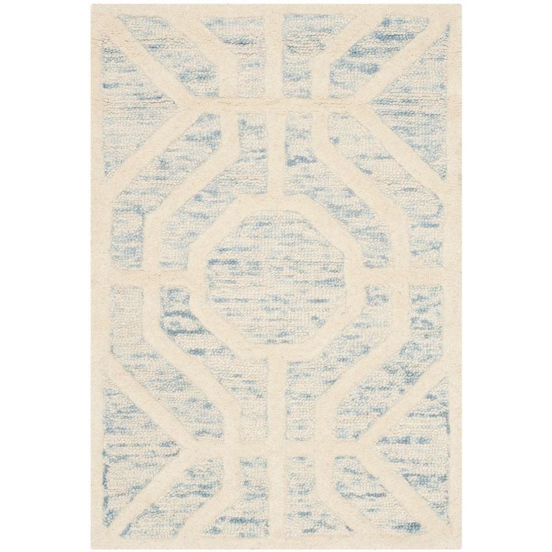 Light Blue and Ivory Hand-Tufted Wool Geometric Area Rug 2' x 3'