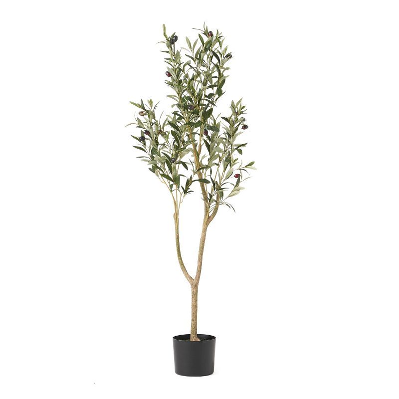 4' Green Plastic Potted Artificial Olive Tree