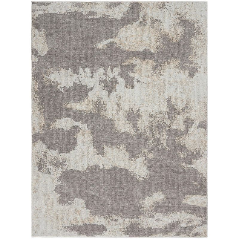 Gray Abstract Hand-knotted Rectangular Synthetic Rug