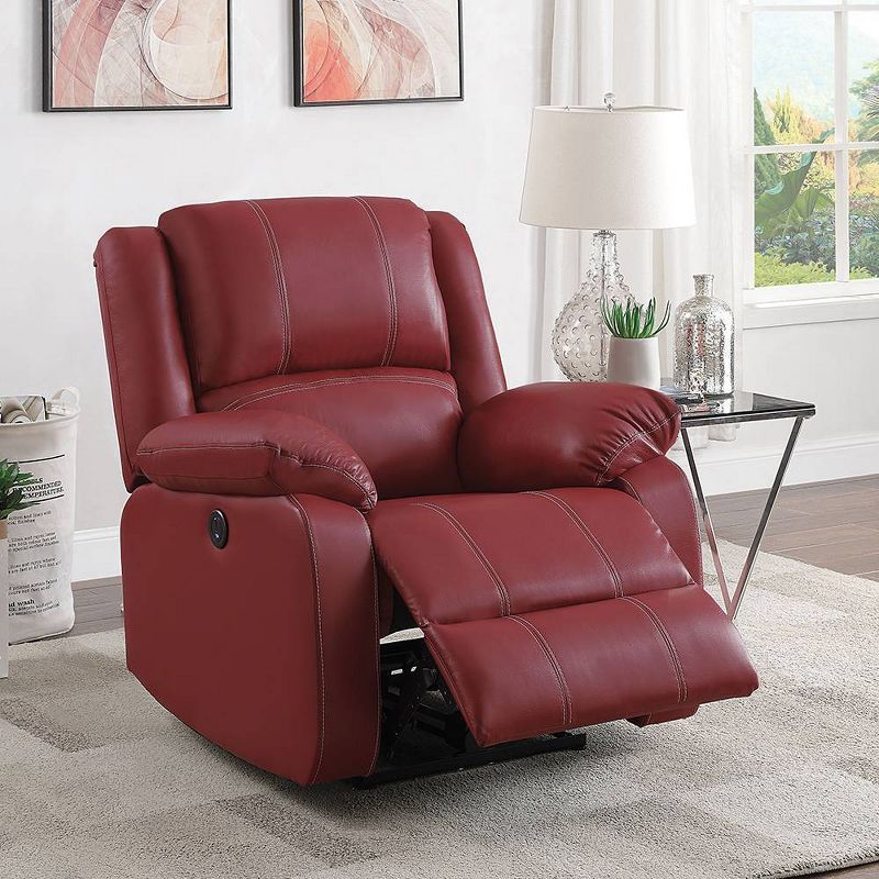 Red Faux Leather Swivel Recliner with Wood Base