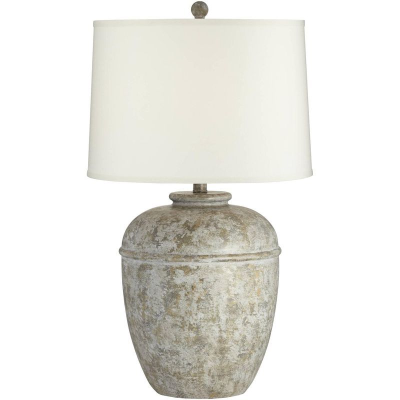 Southwest Rustic Faux Stone Table Lamp with Cream Linen Shade