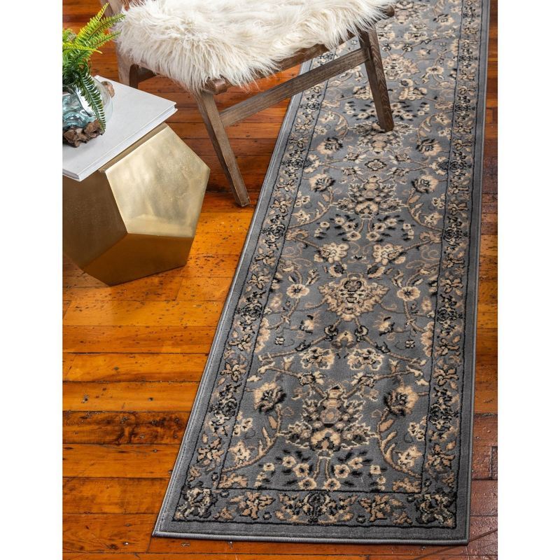 Gray/Ivory Reversible Indoor Runner with Traditional Medallion Design