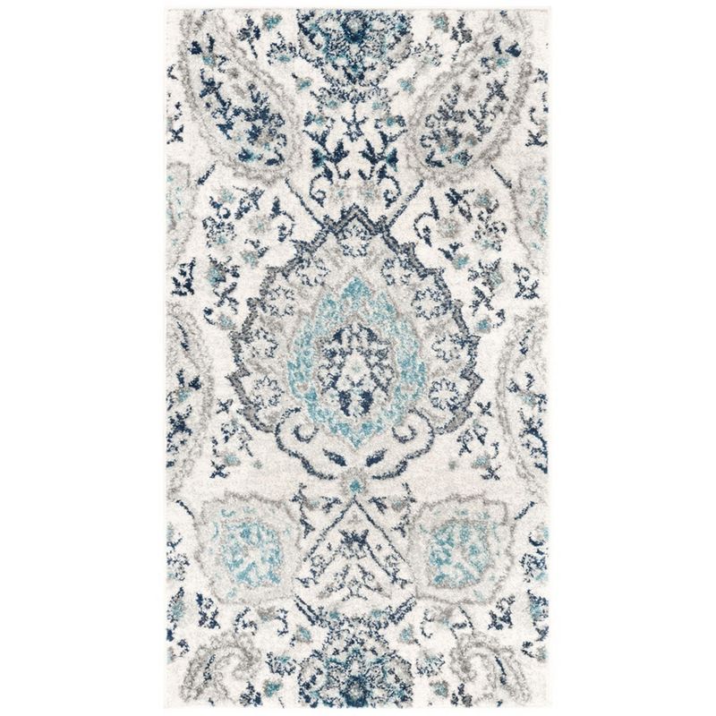 Elegant Floral Square Area Rug in Cream and Light Grey - 27in Hand-knotted Synthetic